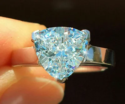 4.01 Ct Vvs1 Ice Blue White Trillion Moissanite Diamond Solitaire Silver Ring • £0.80