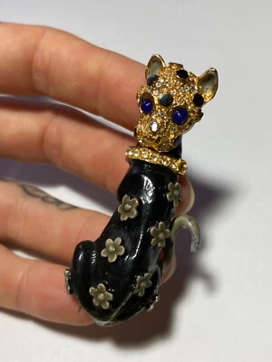 $9.99 • Buy Vintage Painted Elegant Cat Jeweled Rhinestone Costume Pin Brooch #86