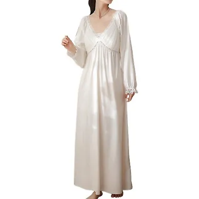 Women's Cotton Victorian Nightgown Vintage Lace Long Sleeve V Neck Sleep Dress  • $26.99