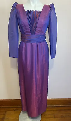 VTG 60s Iridescent Purple Pink Long ￼ Sheer Puff Sleeve Gown Bridesmaid Dress￼ M • $45