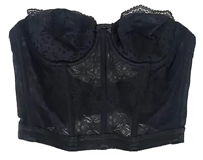 £21.75 • Buy Black Lace Vintage Low Back Bustier Size 34B Elegant Corset Top Floral Mesh
