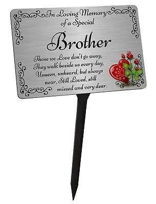 Brother Memorial Plaque & Stake. Brushed Silver Waterproof Garden Grave • £12.99