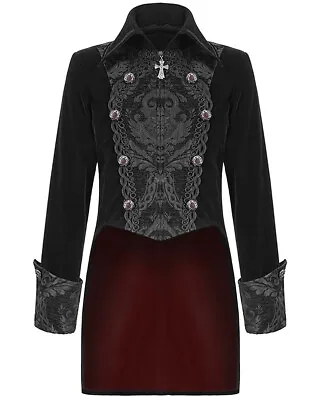 Devil Fashion Mens Goth Tailcoat Jacket Black Velvet Jacquard Steampunk Wedding • £75.89