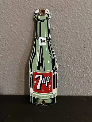 Porcelain 7up Bottle Door Push Plate Sign 8-inch Pop Soda Drug Store Advertising • $39.99