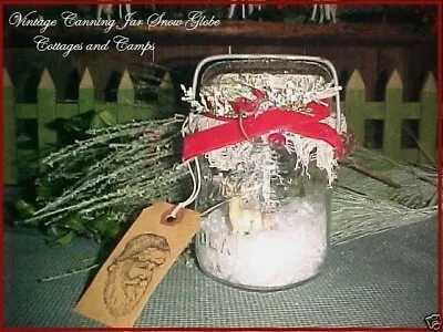 Antique Ball Canning Jar Vtg Xmas Deer Snowglobe Decor Primitive Santa Gift Tag • $18.50