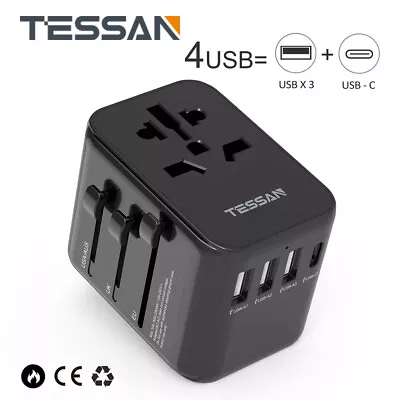 Worldwide Travel Plug Adapter With 2 USB A & 1 USB C For EU USA UK  CN Thailand • £19.14