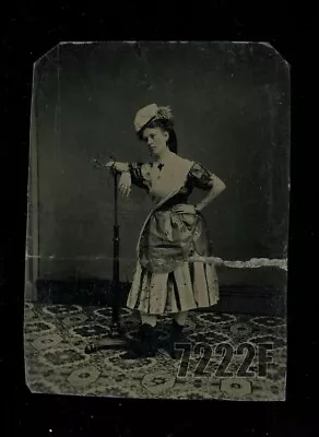 Unusual Tintype Pretty Girl Leans On Photographer Posing Stand Tinted Photo • $256.50