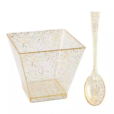 200 Pieces Small Plastic Dessert Cups With Mini Spoons Gold Glitter Premium ... • $36.33