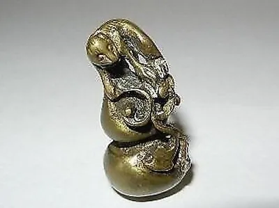 £117.06 • Buy Old Brass Netsuke A Monkey On A Gourd With Vines Japanese Clasp Traditional