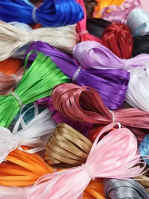 10 Metres Double Sided 3mm Satin Ribbon 48 Colours Wedding Crafts Scrapbooking • £1.89