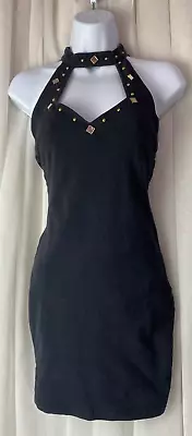 Black Halter Mini Dress By PeeP Fitted Lycra Size Medium Made In USA • $19.99