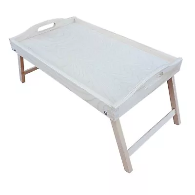 Wooden Breakfast Food Serving Lap Tray With Folding Legs For Bed Unpainted • £14.99