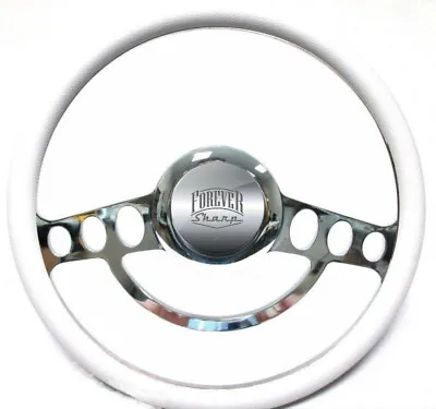 Hot Rod Street Rod Rat Rod Billet & White Steering Wheel 4 Flaming River Column • $165.82