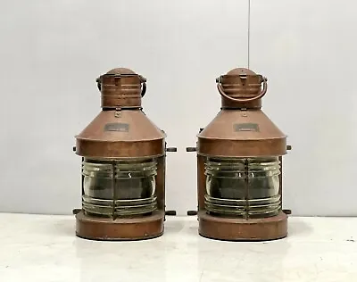 Maritime Ship Salvage Original MASTHEAD Old Copper Marine Kerosene Lamp Set Of 2 • $1137.40