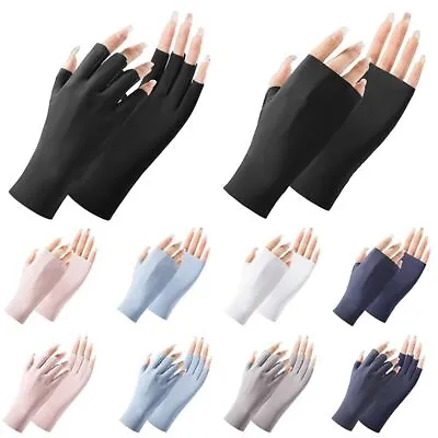 £5.89 • Buy Women Sun Protection Gloves Anti-Uv Ice Silk Thin Breathable Half-Finger Gloves