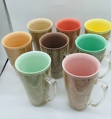 Vintage Melmac Raffia Ware Woven Burlap Cups Tumbler Drinking Glass Plastic MCM • $29.95