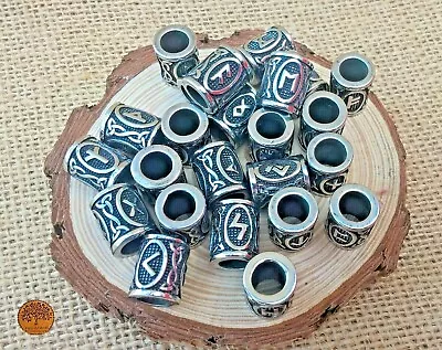 Viking Norse Futhark Runes Stainless Steel Bead For Hair Beards And Jewellery • $5.49