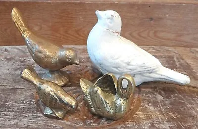 4 Vintage Brass Cast Iron Bird Figurines French Shabby Chic Garden Statue Finial • $39