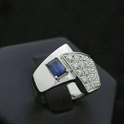 Expensive Men's Engagement Bypass Ring 2.14Ct Simulated Sapphire 14K White Gold • $356.29