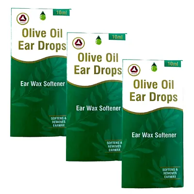 Medical Olive Oil Ear Drops 10ml X 3 - Loosen & Remove Ear Wax - Brand May Vary • £4.49