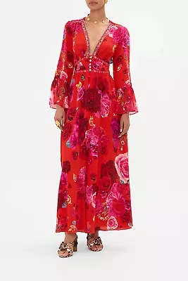 CAMILLA Italian Rosa Shaped Waistband Dress With Ruffle Sleeve RRP $899 • $799