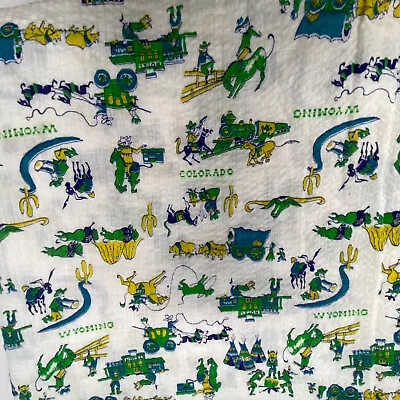 Vintage Seersucker Fabric Stagecoach Bison Cowboys Novelty Cotton 2+Yds • $19.80