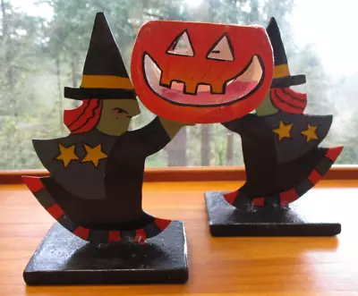 Vtg Halloween Witch Candle Holder Midwest Imports Metal Cast Iron Pumpkin Votive • $42