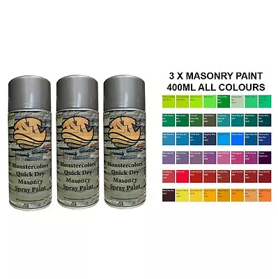 Masonry Spray Paint All Colours Interior Exterior Art & Crafts DIY X 3 • £35.25