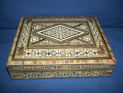 Wood Mosaic Jewelry Box 5 1/2 X 4 1/4 Inches Diamond Pattern • $29.99