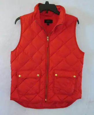 J. Crew Puffer Vest Women's  Sz Medium Orange Down Filled Snap Pockets Full Zip • $34.92