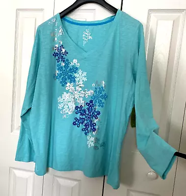 Made For Life V Neck Aqua Green Long Sleeve Top   Size 3X NEW  NWT • $8.99