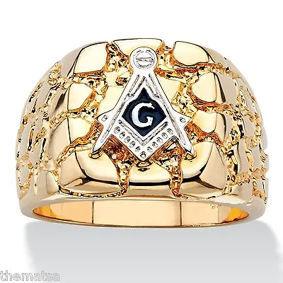 Masonic Mason 14k Gold Nugget Gp Ring Size 8 9 10 11 12 13 14 • $99.99