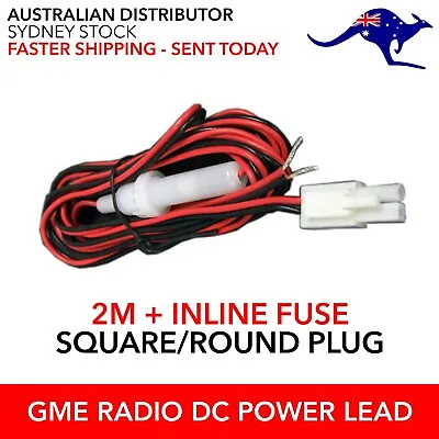 GME DC Power Lead Cable Square/Round Connector 12V DC CB UHF Radio Install 2M • $15.18