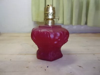 Antique Ruby Red Satin Glass Miniature Lion Head Oil Lamp • $39.99