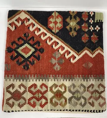 VTG Pottery Barn Kilim Wool Southwestern Tribal 18” Square Pillow Cover • $34.95