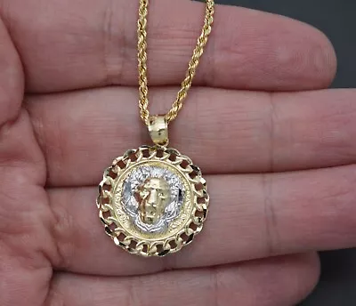Real 10k Yellow Solid Gold Medallion Cuban Lion Head Pendant+ Rope Chain 16 -24  • $153.34