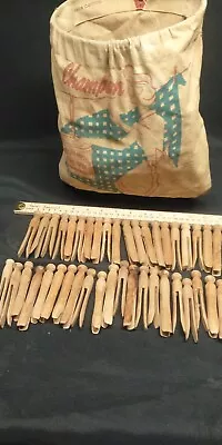 Vintage Champion Wood Clothes Pins Bag Clothes Line Hanging Clothes Pin Bag • $39.95
