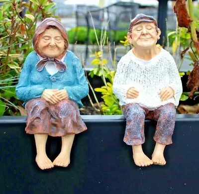 Garden Ornaments Grandfather Grandmother Statues Old People Papa Nana Figures • £10.99