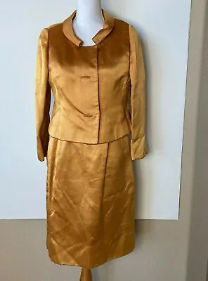 Bill Blass For Maurice Rentner 2 Piece Cocktail Dress / Jacket Bow Front Gold M • $99.99
