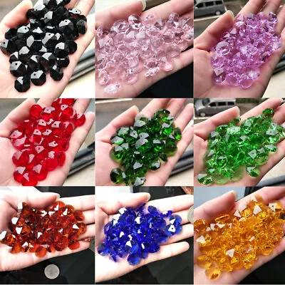 50Pc 14MM Octagon Faceted Glass Crystal Prism Window Decoration Beads Lamp Parts • £5.99