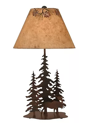 Rust Streaked Iron Trees Moose Country Cabin Table Lamp W/Pine Cone Shade • $239.95