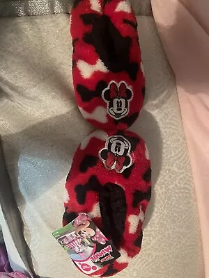 Toddler Girls Minnie Mouse Fuzzy Slippers Socks Red 3t-4t Polka Dot  New • $10.50