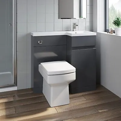Bathroom Vanity Unit Basin Sink 900mm Toilet Combined Furniture Right Hand Grey • £400.99