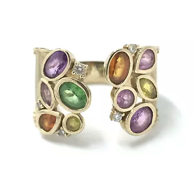 14k Yellow Gold Effy Multi Color Sapphire Diamond Watercolors Cocktail Ring • $699
