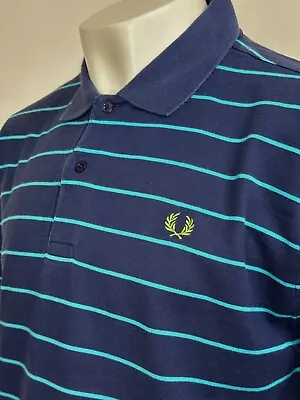 Fred Perry | Vintage Jersey Striped Polo Shirt Large (Blue) Mod Scooter Skins • £0.99