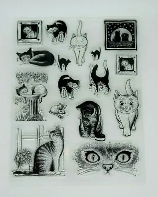 Large Sheet Of 16 Cat Themed Clear Acrylic Stamps Cats Pets *UK Seller* 0Z • £5.24