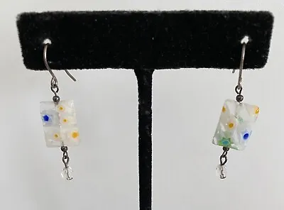 Vintage Sterling Silver 925 Millefiori Crystal Earrings • $12