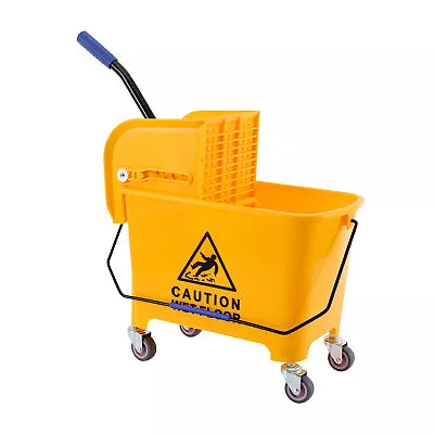 Commercial Mop Bucket Side Press Wringer On Wheels Cleaning 21Qt W/ Panel Yellow • $40.99