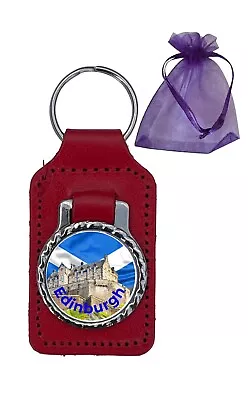 Edinburgh Castle Scotland Red Genuine Leather Keyring • £5