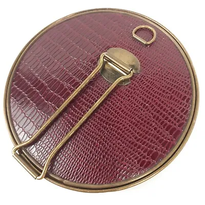 Vtg Japanese Compact Double Mirror Magnify Red Leather Round Vanity Travel Hook • $19.99